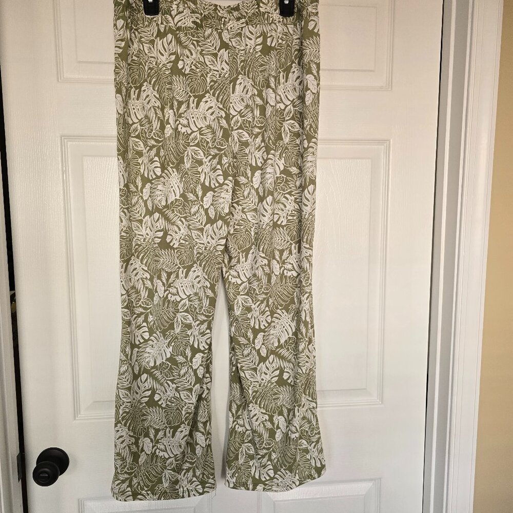 Robert Louis Palazzo Pull-On Stretch Pants Green/White Tropical Print Sz L NWOT - Picture 5 of 6